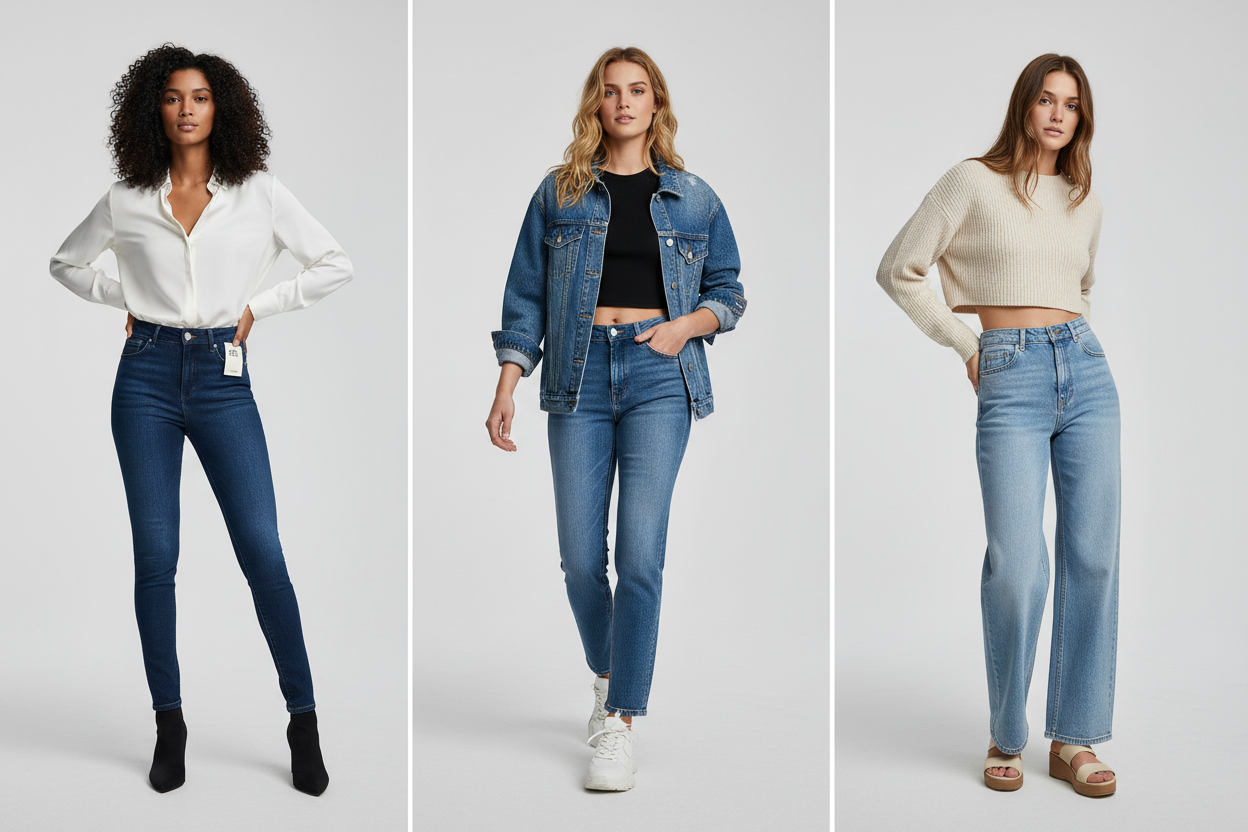 mujeres modelos usando jeans 